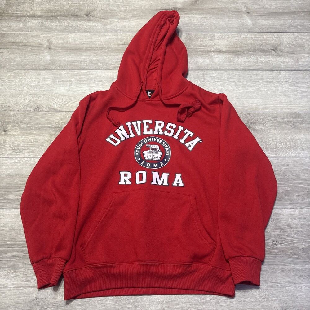 University Roma Men’s M Red Drawstring Pullover Sweatshirt Kangaroo Pocket